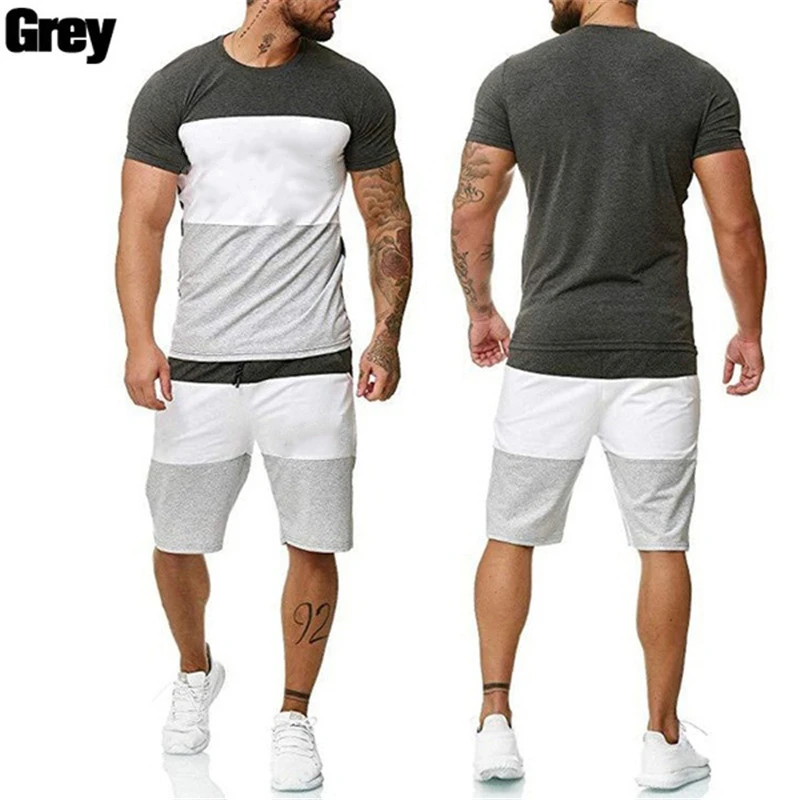 

2021 New Summer Short Sleeve Sport Suits Men's Tracksuit Breathable Sweat Suits Male Sportswear 2 Piece Set Men Shorts + T Shirt