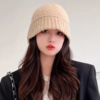female wool fisherman hat autumn winter korean fashion casual warm knitting cap women men bucket hat show face smaller bonnet