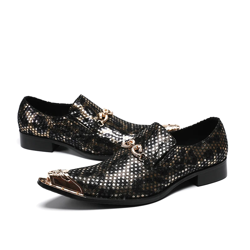 Летние дышащие мужские модельные туфли из натуральной кожи с золотым носком в