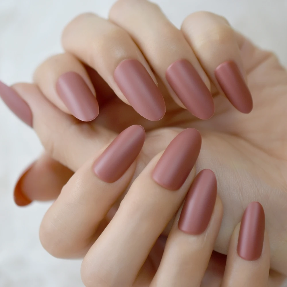 Красные матовые накладные ногти Jujube средней длины Овальный Маникюр