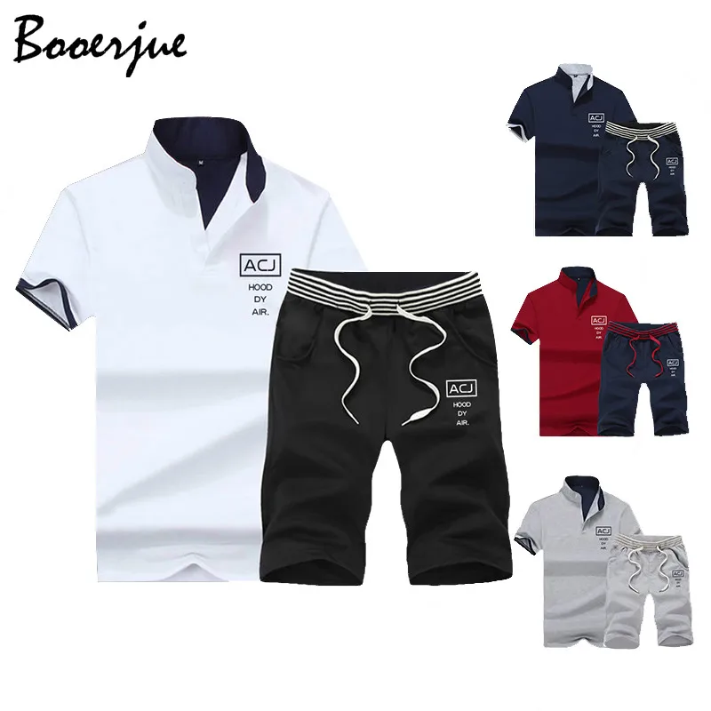 Костюм спортивный мужской из футболки и шортов с воротником-стойкой 2020 | Мужская