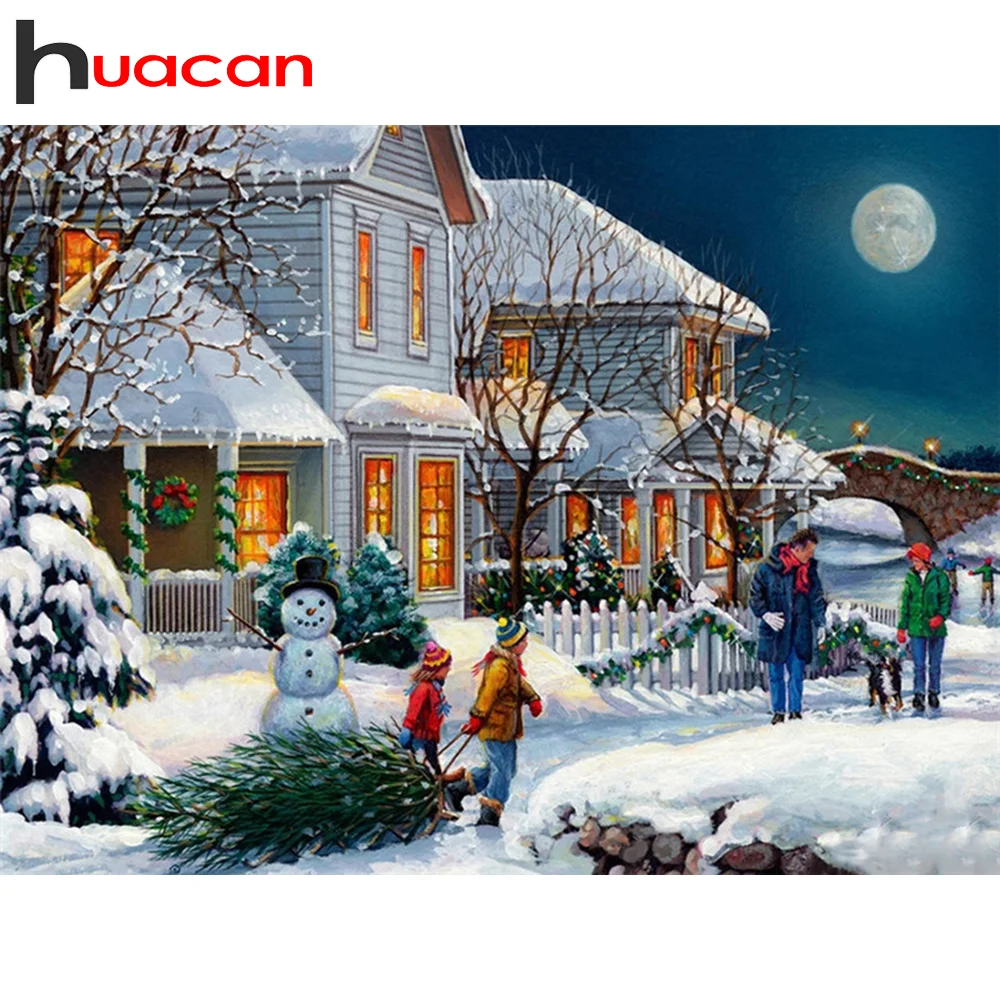

Квадратная/круглая Алмазная мозаика Huacan, зимняя 5D картина с вышивкой, пейзаж, креативные хобби, декор для комнаты