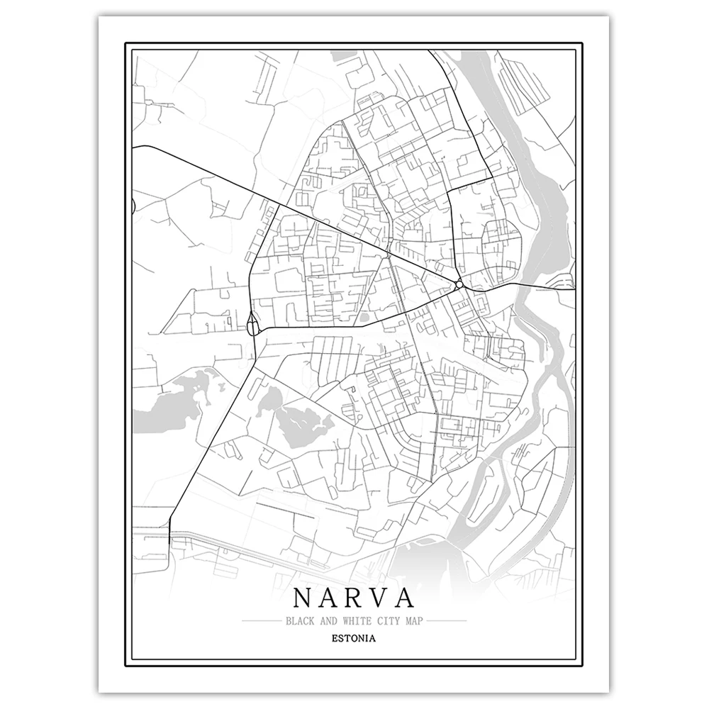 Черно-белая карта мира, Таллинн, Саку, Тарту, вилянди, гостиная, домашний декор, настенные художественные рисунки, панно, картины - Цвет: Narva