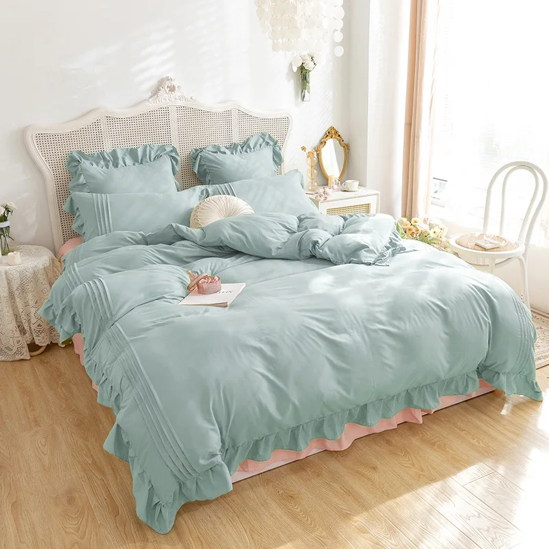 Luxury Cotton Lace Bedding Set White Duvet Cover Bed Linen Tassels Princess Skirt Sets Twin Queen King Bedclothes | Дом и сад