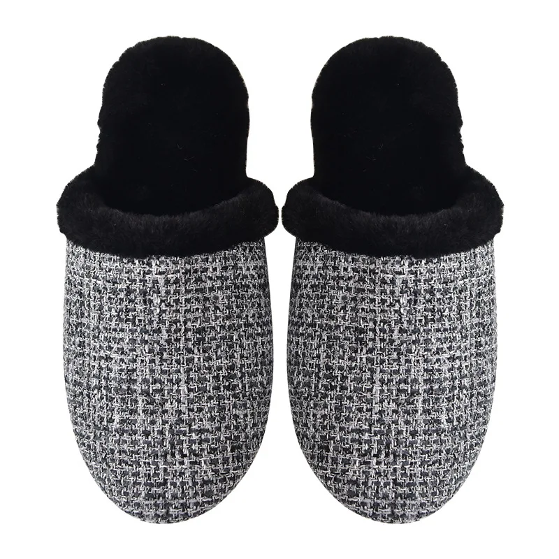 

Japanese Linen Home Cotton Slippers Women Winter Warmth Thick Bottom Simple Solid Color Bedroom Home Ladies Plush Slippers