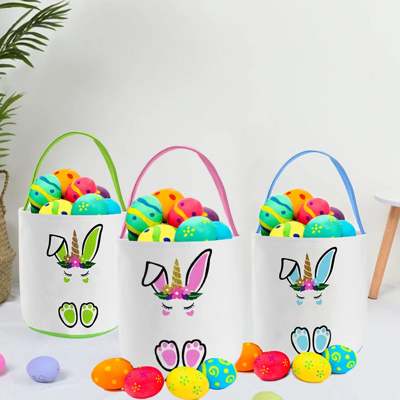 10pcs Wholesale Easter Bunny Basket Candy Toy Storage Bag For Easter Day 4 Color Easter Bucket Bented Rabbit Ear Easter Decor