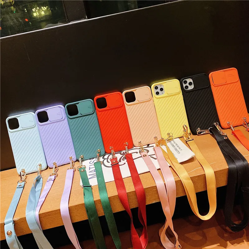 

Slide Camera Protect Phone Case for iPhone 12 Pro Max 12 Mini 11 Pro Max SE 2020 7 8 6 S PLUS Crossbody chain Lanyard Lens Cover