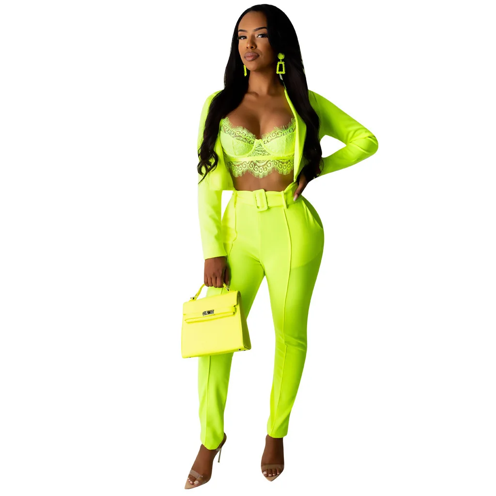 Новинка 2019 женский летний комплект однотонный блейзер с длинным рукавом топ