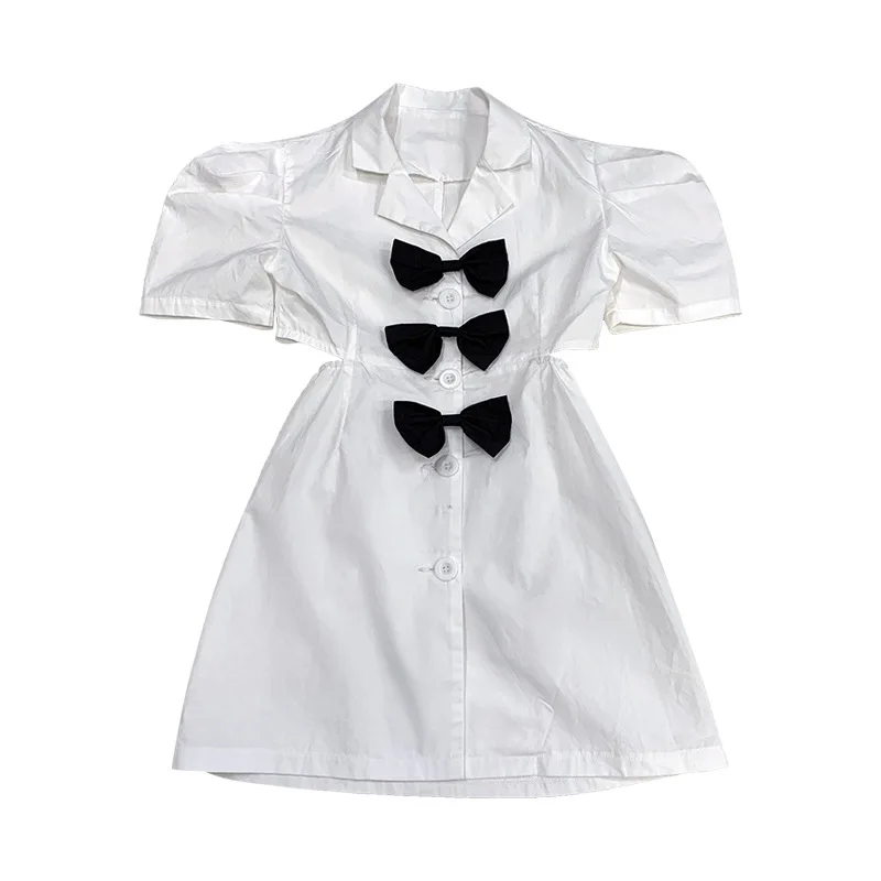 

Girls Bowknot Dress 2021 Summer New French Sweet Girl Waist Puff Sleeve dress