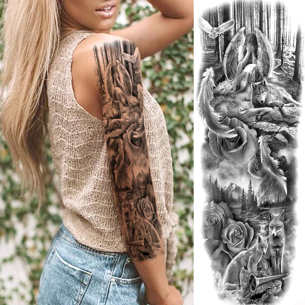 Свирепый лев Король тигр Временные татуировки для женщин мужчин полные руки и
