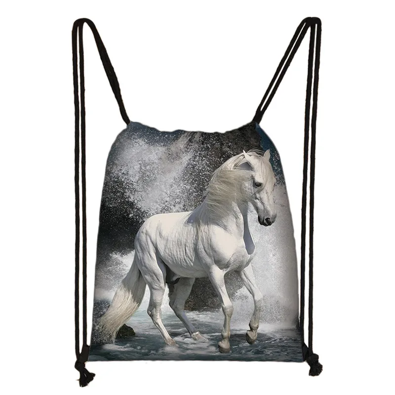 SKD-M0029 elegent animal horse print drawstring bag women men storage bag fashion rucksack cute pony boys girls backpack kids bookbag gift - Цвет: SKD-M0029