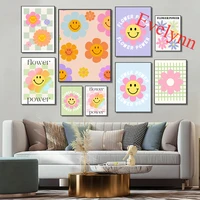 smiley face flower power art posters pastel floral 70s print retro hippie art gallery wall home decor canvas wall art prints