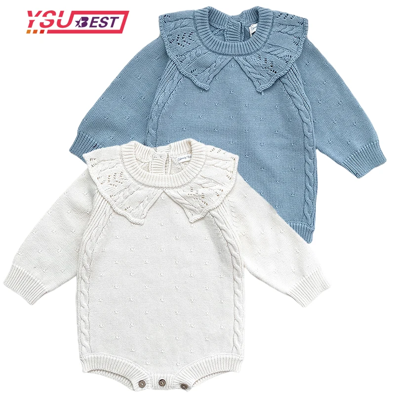 Autumn Winter Girls Knitted Overalls Lace Infant 1-3Yrs Kids Baby Girls Knitted Clothes Cotton Romper Jumpsuit Outfits Princess