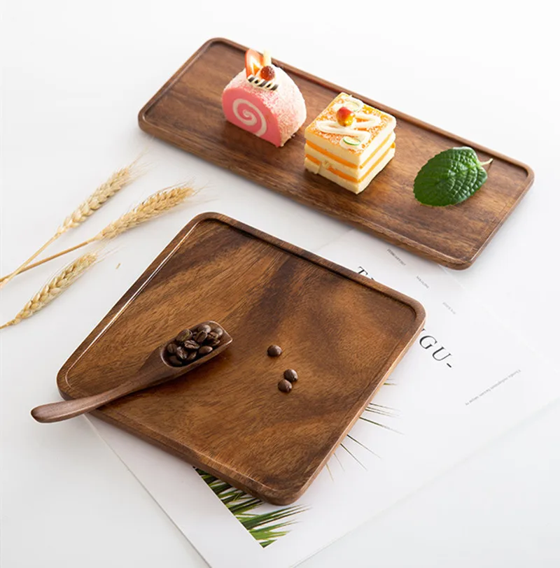 Прямоугольная Квадратная тарелка для хранения орехового дерева|Блюдца и