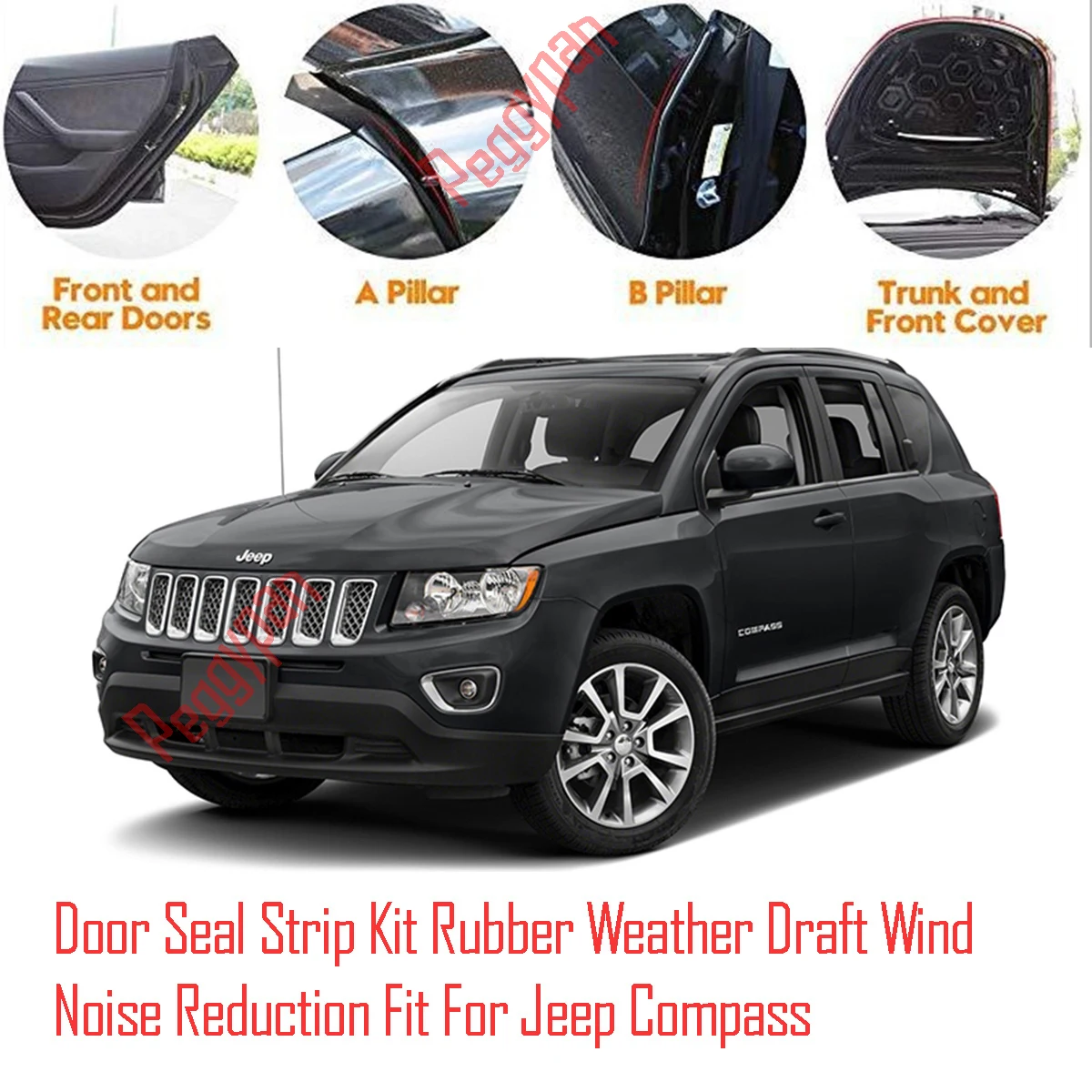 Door Seal Strip Kit Self Adhesive Window Engine Cover Soundproof Rubber Weather Draft Wind Noise Reduction Fit For Jeep Compass