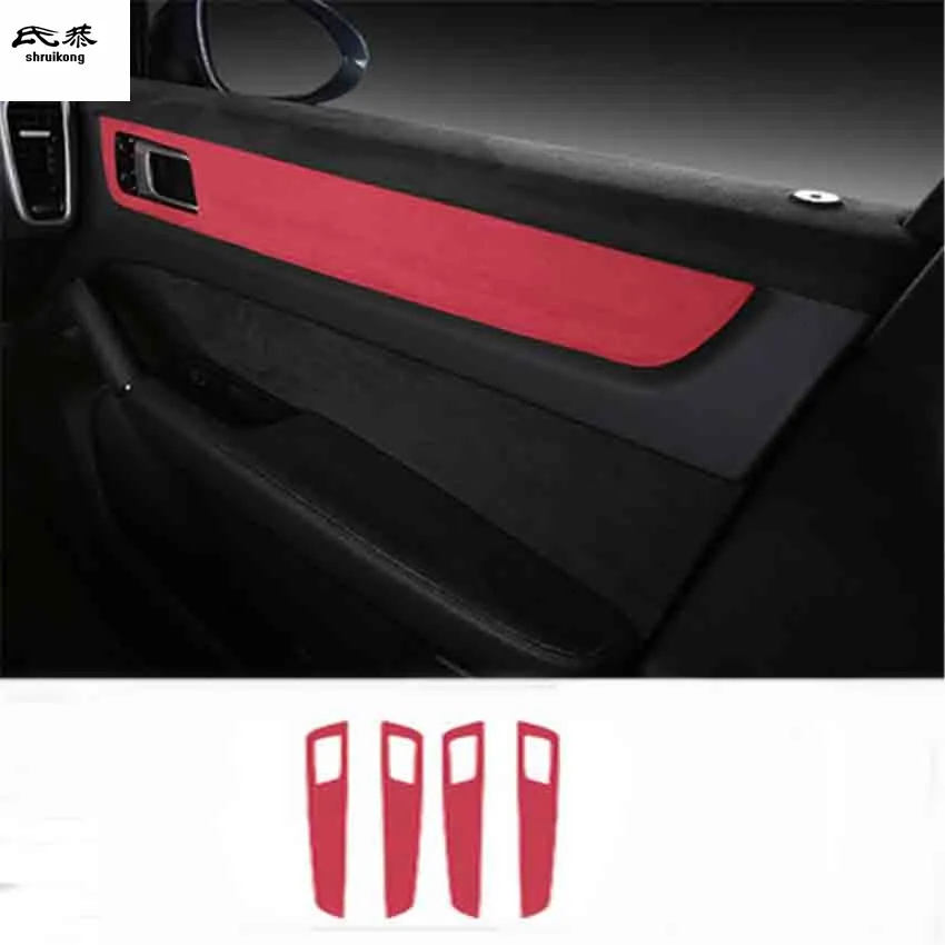4pcs/lot Car sticker Alcantara leather Interior door shake handshandle decoration cover for Porsche cayenne