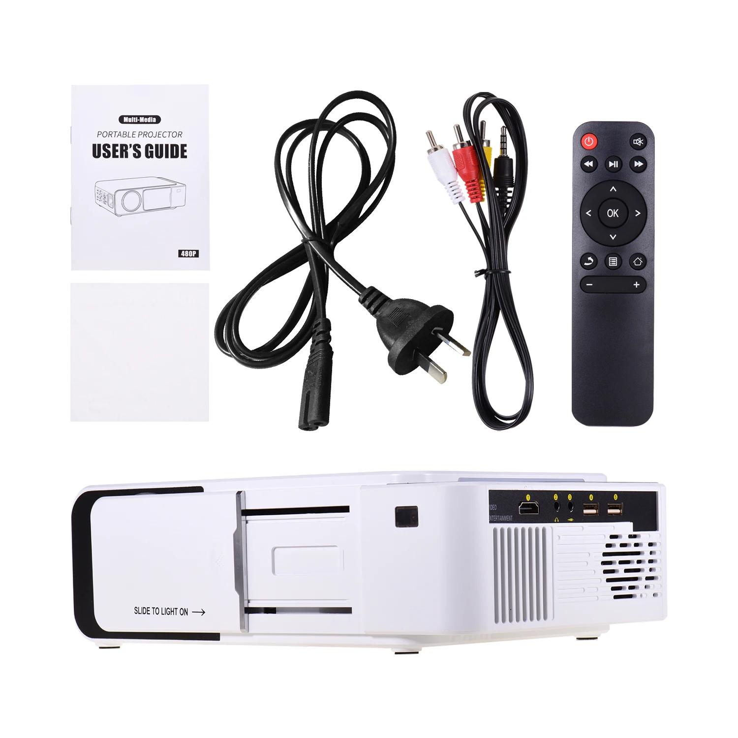

Mini Home Theater Projector 1080P Supported 170 Inch Display Built-in Speaker with HD/AV/USB/VGA Interface Portable Video Movie