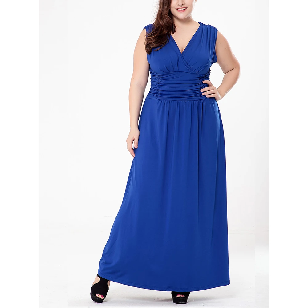 Женское вечернее платье макси с V образным вырезом без рукавов|plus size maxi|dress womenparty