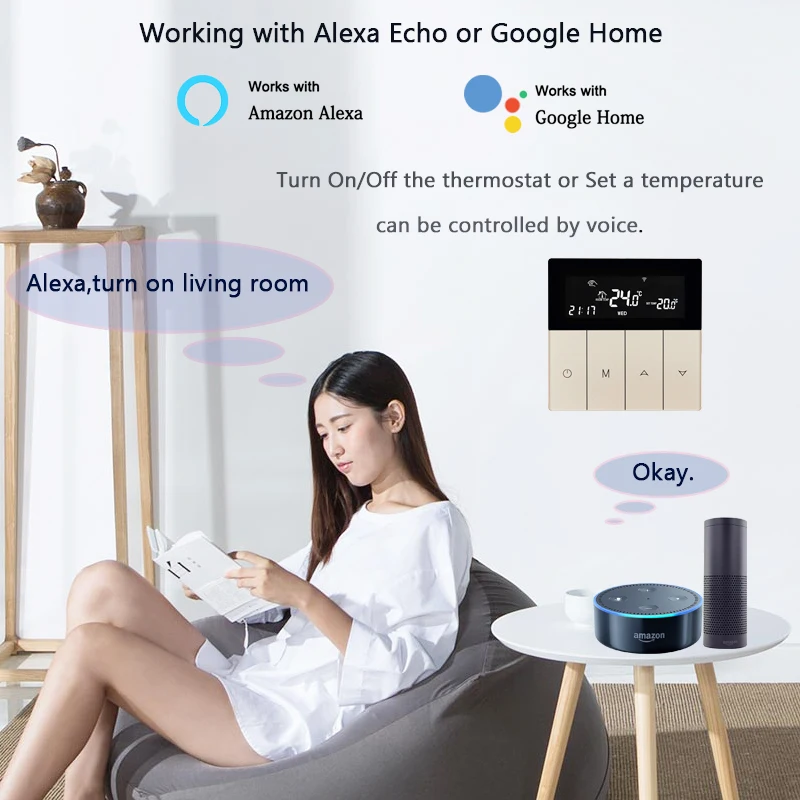 Beok Wifi Gas Boiler Thermostat Smart Room Heating Temperature Controller 220V Touch Programmable Work With Google Home Alexa |