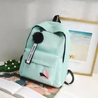 Школьные ранцы для девочек-подростков, модный рюкзак черного и зеленого цвета с помпоном для учеников старших классов