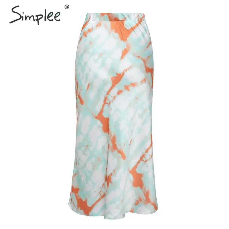 Simplee юбка миди с принтом Tie dye, Женская Осенняя эластичная юбка с высокой талией, Женская Повседневная Уличная юбка, вечерние юбки для клуба