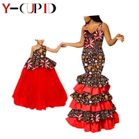 african dress women girls yarn gown vestidos mother slim dresses bazin riche daughter matching clothing party wedding ya19f006