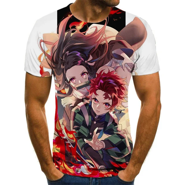 

Последняя мужская одежда, летняя футболка с аниме Demon Slayer harajuku, футболка с 3D принтом, повседневные топы унисекс футболка "Манга" с круглым выр...
