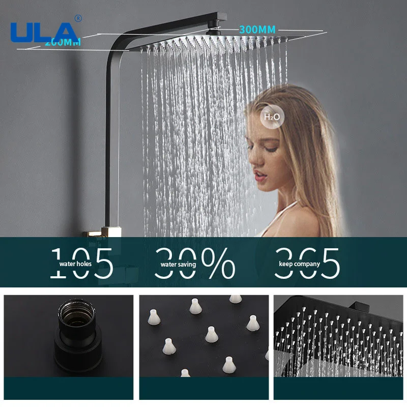 Термостатический смеситель для душа ULA кран раковины черного цвета с цифровым