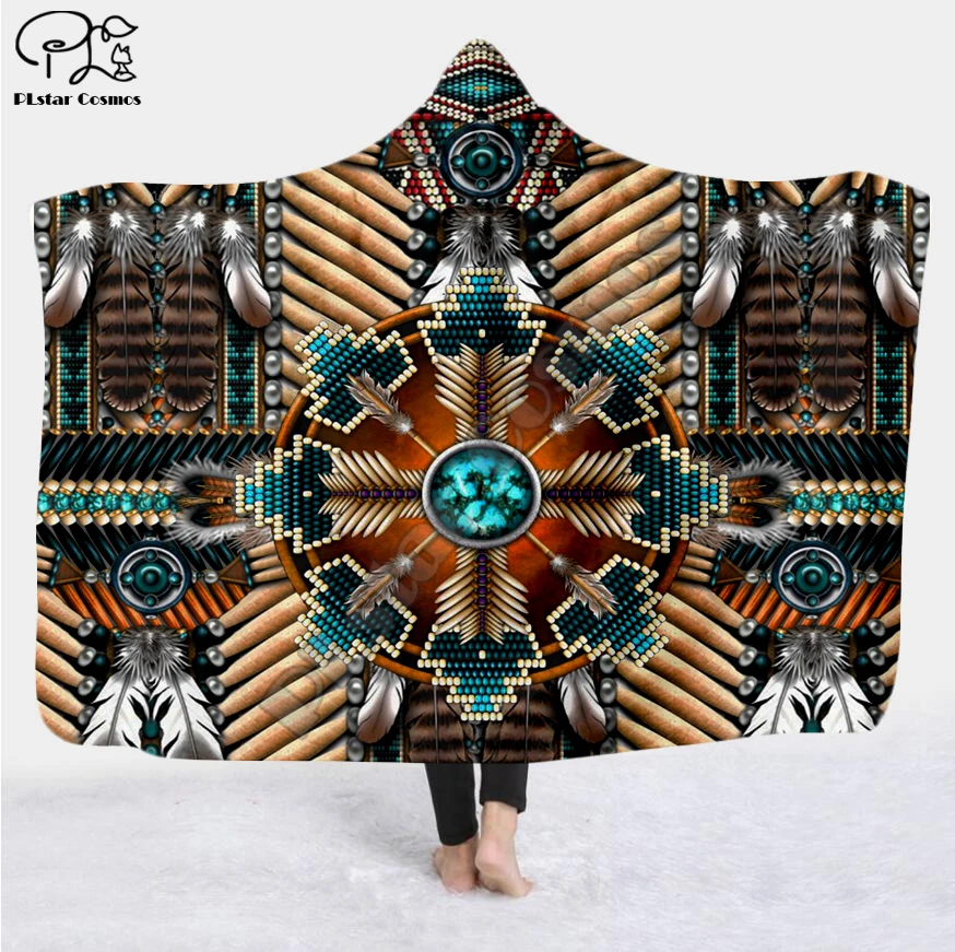 Черное индейское одеяло с капюшоном в виде черепа локоты солдата буйвола 3D