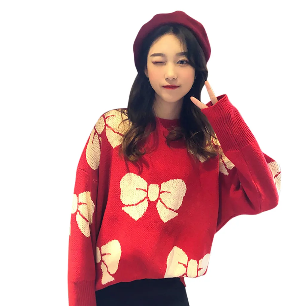 Christmas Women Sweater Santa Claus Reindeer Printed O-neck Long Sleeve Women Pullovers Winter Jumpers Knitwear Sweater