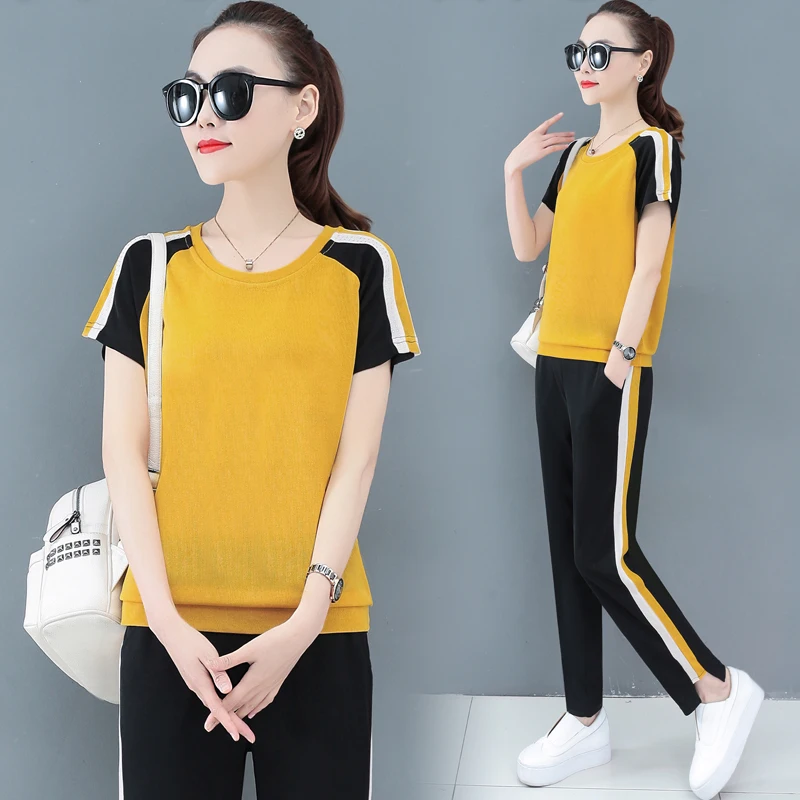 Летние наряды для женщин комплект из двух предметов СВОБОДНЫЙ Модный спортивный