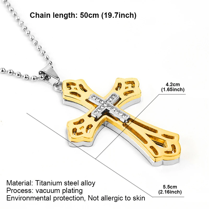 

Crucifix Cross Pendant Necklace Alloy + Rhinestone Male Punk Necklaces Round Bead Chain Men Women Necklaces Jewelry Gifts