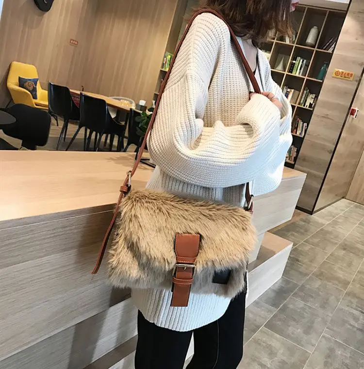 Winter Fashion New Sweet Girl Square bag High quality Soft Plush Women's Designer Handbag Casual Shoulder Messenger bag