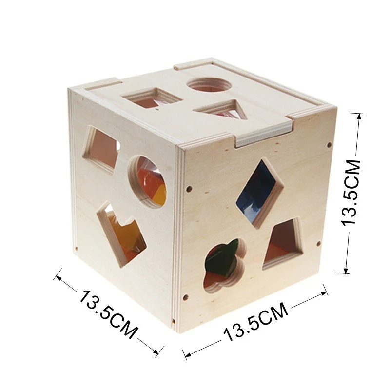 

Wooden Shape Sorter Cube Toy With Wood Geometric Shape Blocks and Carrying Strap Sorting Box Classic Wooden Developmental Learn