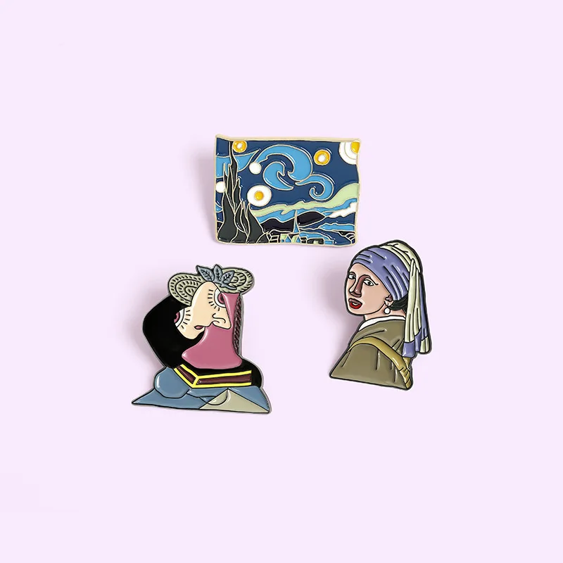 Кастомная живопись маслом Эмалированные булавки Броши Звездная ночь Мечты Хет Мейсе Мет Де Перель Значки Мировой известный ювелирный украшения Ван Гог.