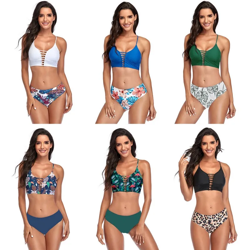 

Сексуальный купальник для женщин с высокой талией из двух частей многоцветный Печатный для купального костюма купальники дамы лето компле...