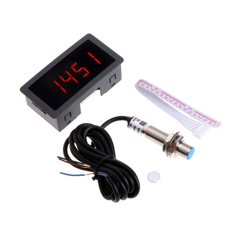 

4 Digital LED Tachometer RPM Speed Meter+Proximity Switch Sensor NPN 12V 9999RPM 16FA