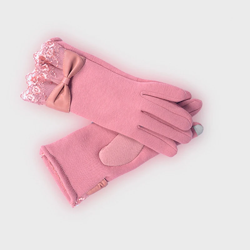 

New Fashion Touch Screen Warm Lace Gloves Women Elegant Autumn Winter Long Full Finger Glove Mittens Bow Decorations Gloves