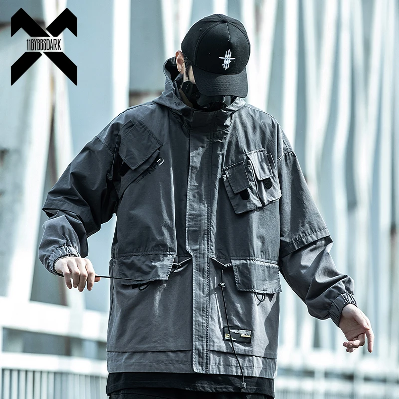 

11 BYBB'S темно грузовой ветровки Уличная обувь для мужчин с несколькими карманами тактическая куртка с капюшоном 2021 мода осень куртки для мужч...