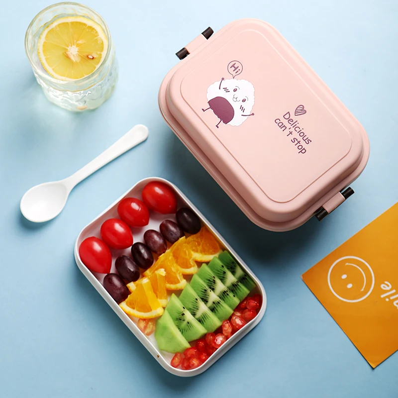 1000ml Rectangle Lunch Box Microwave Japan Bento for Kids Food Container Storage Portable School Picnic With Spoon | Дом и сад