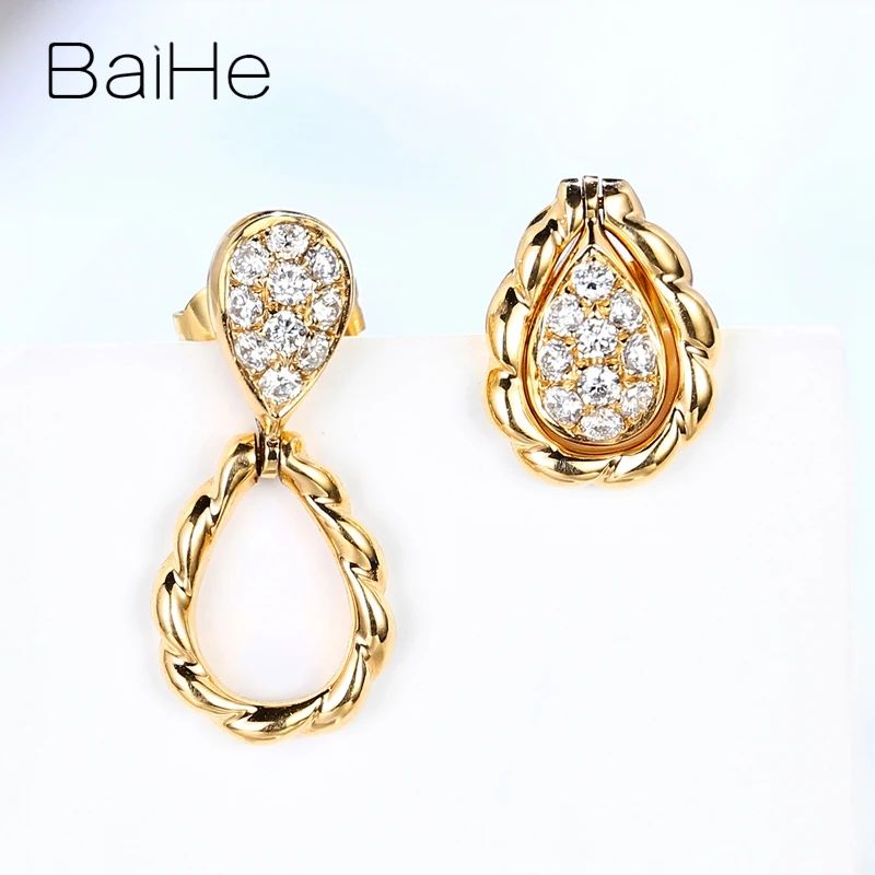 BAIHE Твердые 14 к желтое золото 0.19ct H/SI натуральные бриллианты трендовые ювелирные