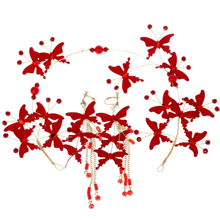 Тиары и серьги женские винтажные свадебные украшения для волос с красными