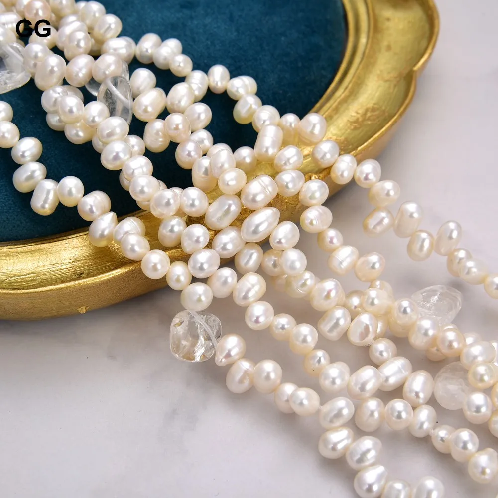 

GG Jewelry 6Strands 18-21'' Top-drilled White Rice Pearl Clear Crystal Quartz Necklace