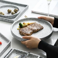 european granite plate marbling hexagonal creativity ceramic tableware gray hotel home kitchen porcelain square storage tray