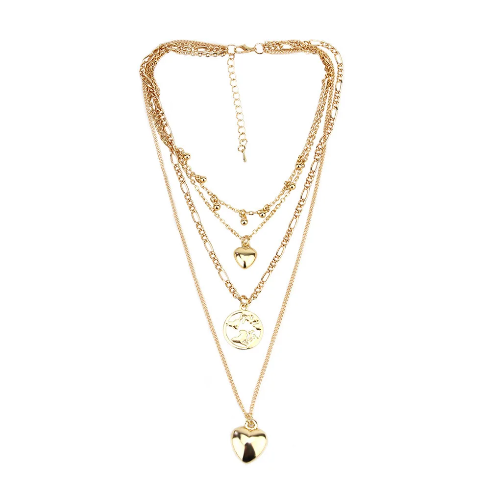 

Bohemian Multilayer Gold Opened LOVE Heart Pearl Pendant Necklace For Women Vintage Choker Statement Necklace Jewelry luxury