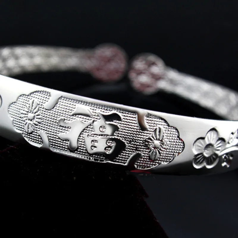 OMHXFC Wholesale European Fashion Woman Girl Party Wedding Gift Plum Blossom 925 Sterling Silver Open Bangles Bracelets BE148 | Украшения и