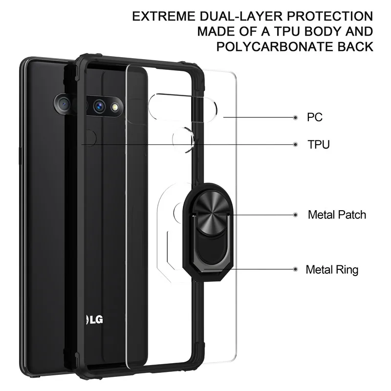 

For LG Stylo 6 7 Case Luxury Armor Shockproof Transparent Clear Back Cover for LG K51 K53 K22 K92 Silicone Car Holder Ring Case
