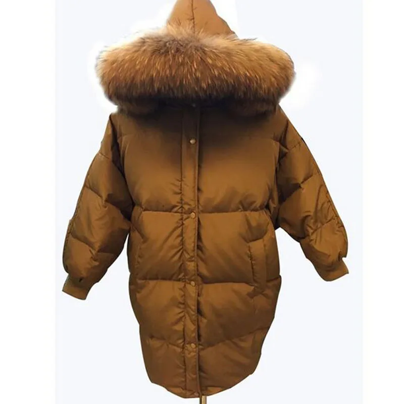 Женская парка на белом утином пуху длинная свободная утепленная куртка 80%