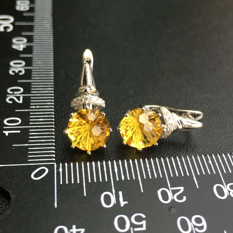 Женские серьги с цитрином CSJ круглые из стерлингового серебра 925 пробы 4 карат