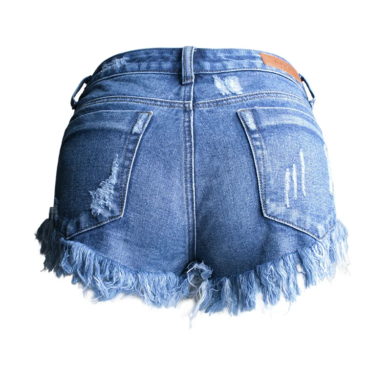

2021 Spring And Summer New Ripped Cat Beard Fringed Denim Low Waist Pants Shorts Hot Pants